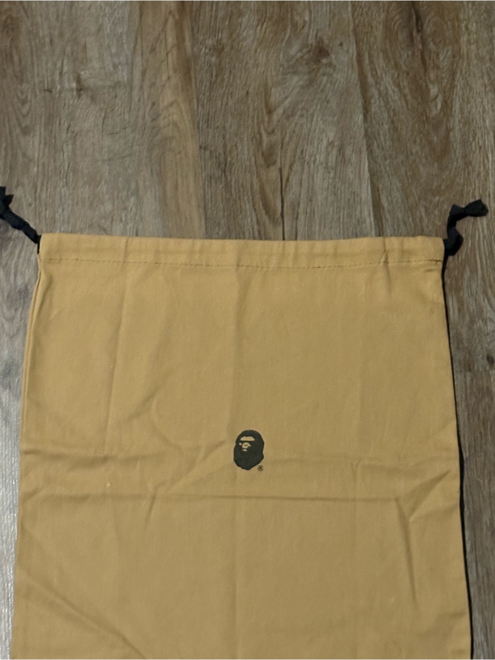 Bape Tan Drawstring Dust Bag with Black Ape Head Logo